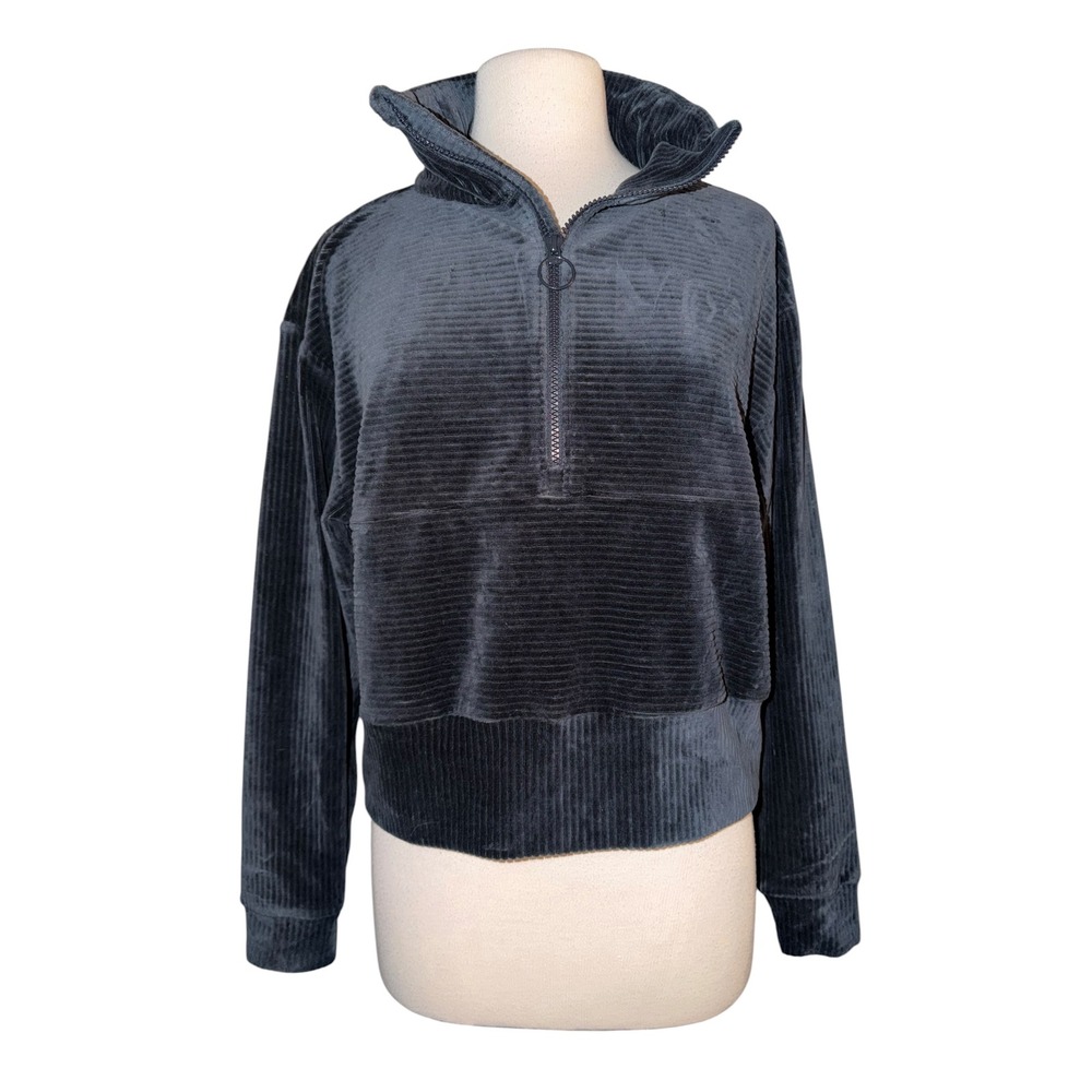 Prana Womens Gray Corduroy Quarter Zip Pullover Cropped Sweatshirt Size M CR4 - Picture 3 of 8
